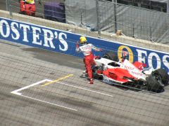 Ralf Schumacher kicking his wrecked Toyota TF105