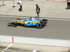Fernando Alonso and his Renault R25 going out to qualify